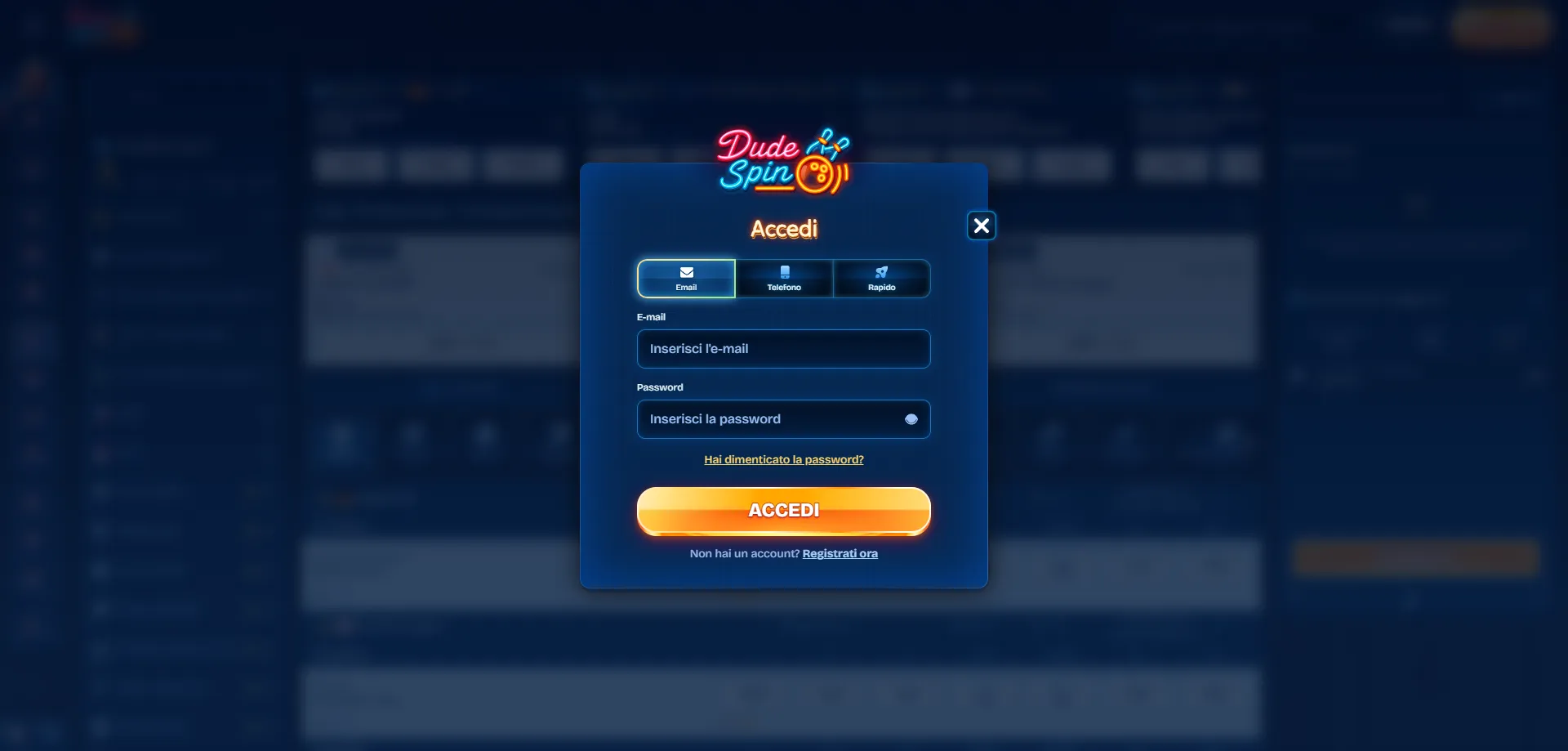 Schermata di login Dudespin Casino – accedi al tuo account in sicurezza