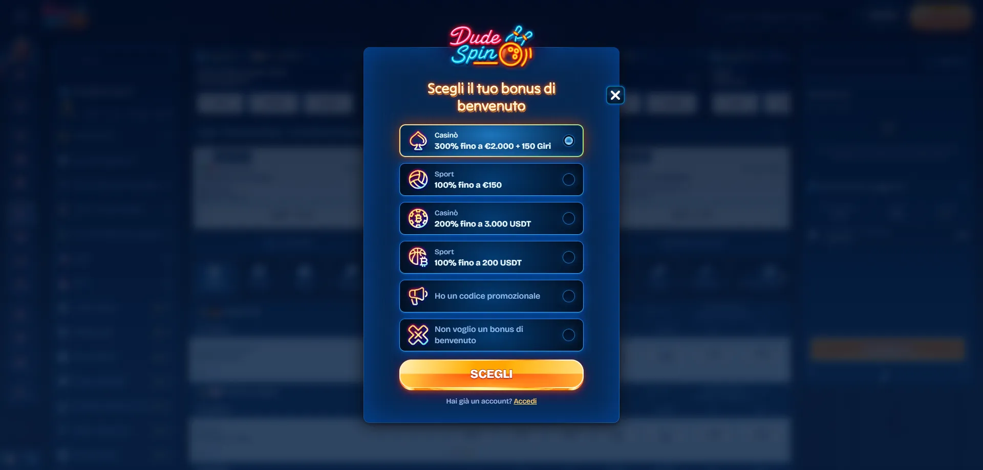 Registrazione a Dudespin Casino dal dispositivo mobile
